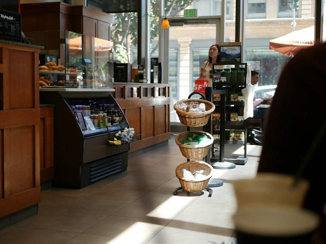 Shop window and store interior with product displays